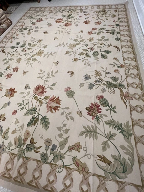 Off white ground/floral 9x12 Aubusson Needlepoint Rug: New with tag: 100% Wool Off white ground/floral 9x12 Aubusson Needlepoint Rug: New with tag: 100% Wool