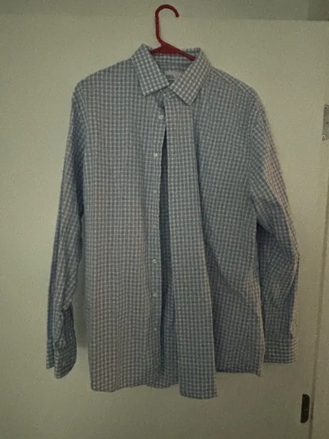 Nordstrom Rack Dress Shirt Button Down Men's 34-35 16 1/2 Blue Checkered/Plaid