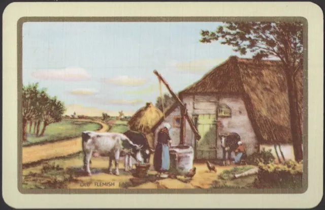 Playing Cards Single Card Vintage Named OLD FLEMISH FARM Cow Maid Girl Farming B