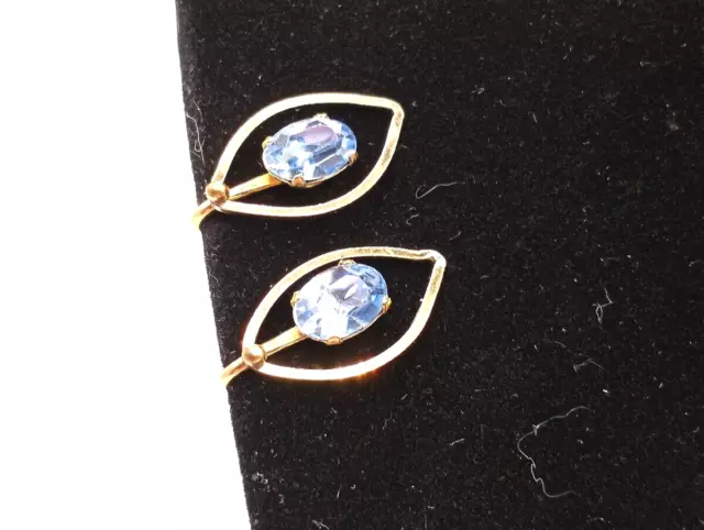 Vintage Screw Back Van Dell 12 K GF Blue Rhinestone Earrings Marked