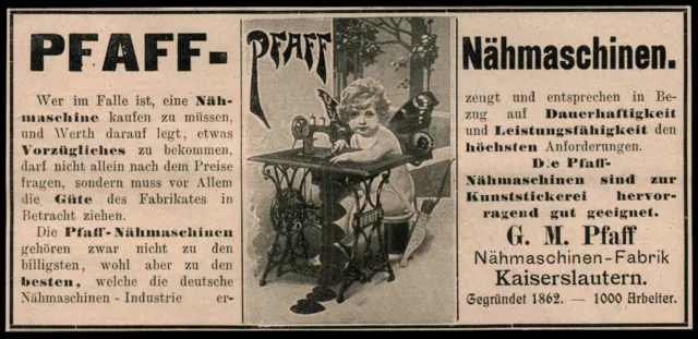 Alte Reklame Werbung 1902 Pfaff-Nähmaschinen-Fabrik Kaiserslautern