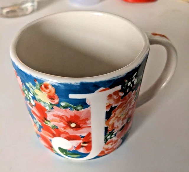 NWOT Anthropologie Dawn Monogram Floral Mug Coffee Cup Letter J