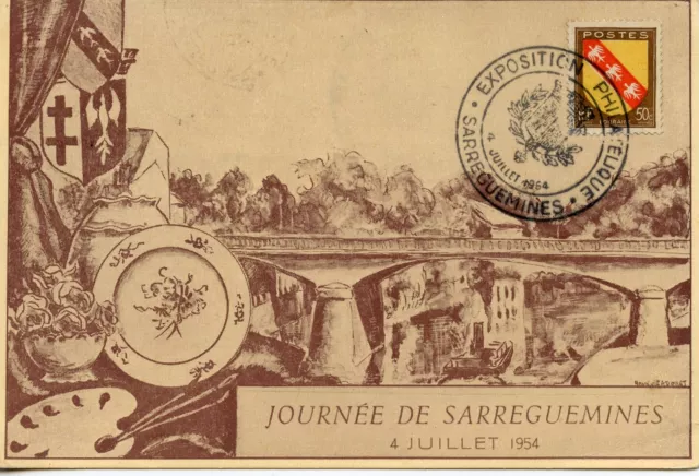 Carte Postale Journee De Sarreguemines 1954 Exposition Philatelique