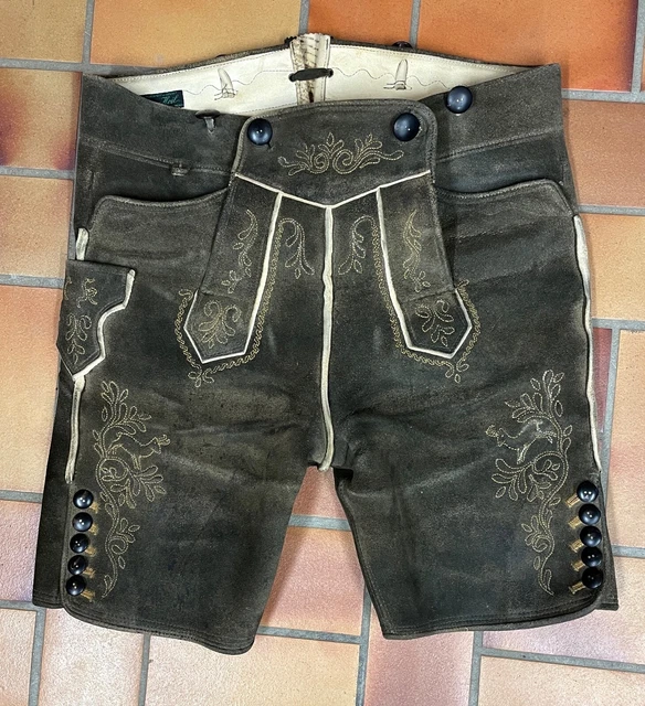 Lederhose kurz Hirschleder Handstickerei Handarbeit vom Säckler ca. Gr. 48