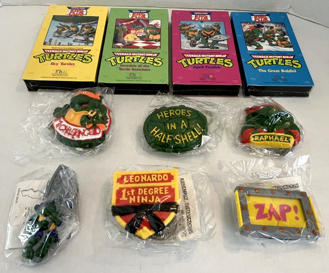TEENAGE MUTANT NINJA Turtles Burger King Kids Club Lot VHS 1-4 & BADGES ...