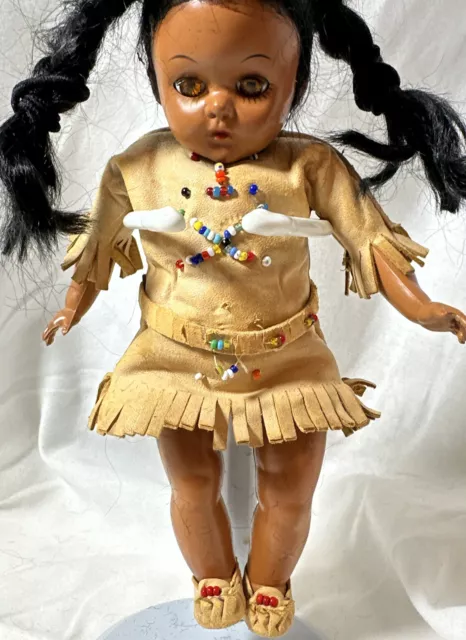 Vintage Native American Girl Indian Doll Sleep Eyes Leather Dress 1950s 899 Picclick