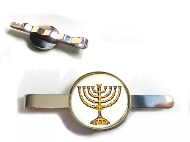 Oro Hanukkah Menorá Con Estrella de David Judío Insignia Sujeta Corbatas Agarre