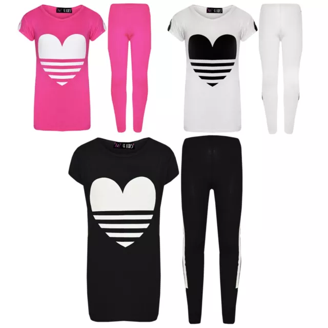 Kids Girls Tops Designer's Heart Print T Shirt Top & Fashion Legging Set 7-13 Yr