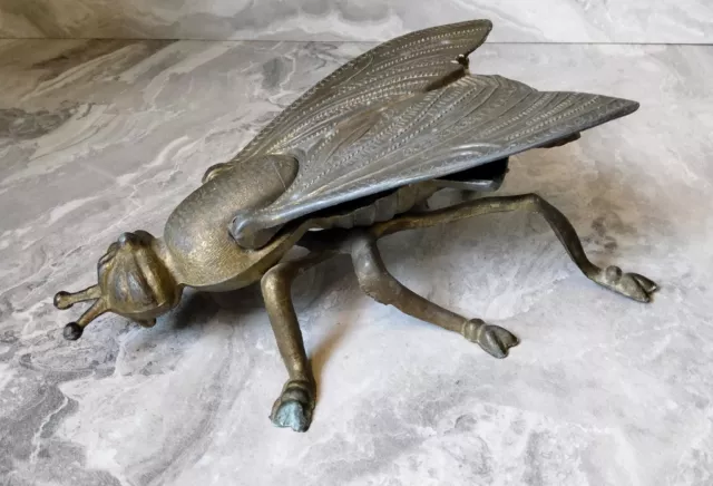 Ancien Cendrier Vintage En Laiton Année 70 , Une Mouche, 19 Cm