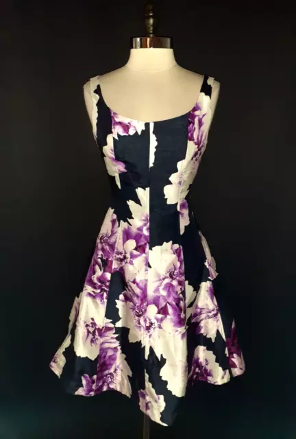 DRESSBARN Size 10 Fit and Flare Dress Blue Purple White Floral Sleeveless