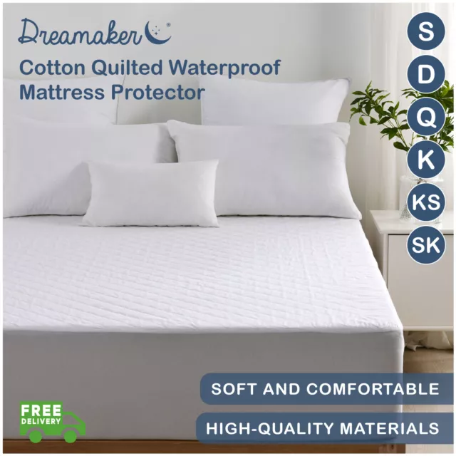 Dreamaker Cotton Quilted Fully Fitted Waterproof Mattress Protector All Sizes