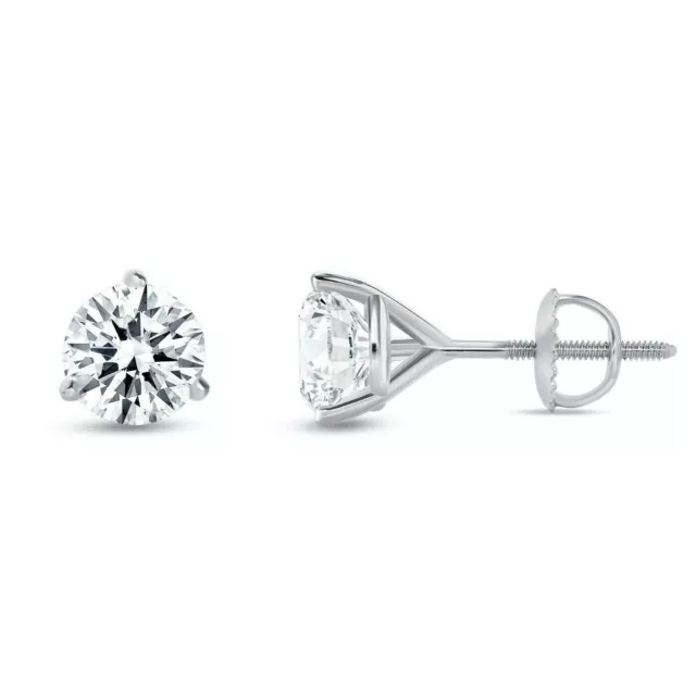 2CT Simulated Diamond Martini Earrings Real 14K White Gold Screwback 3-Prong