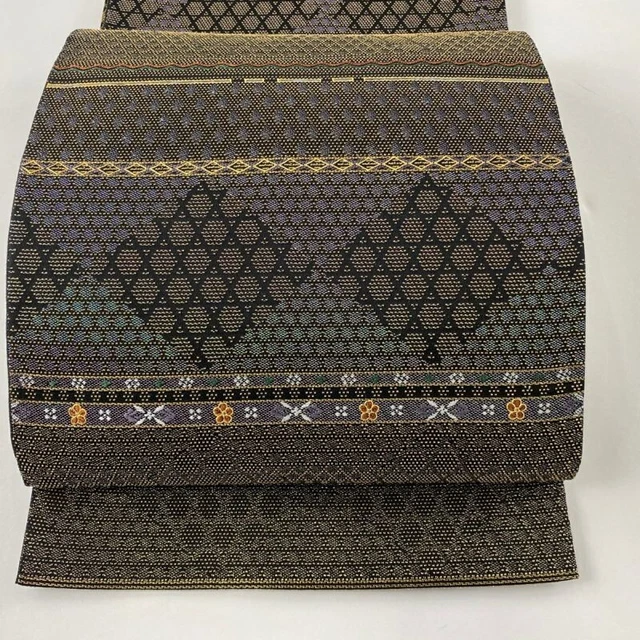 Japanese Kimono Obi Pure Silk Striped Fabric Black For Semi Formal