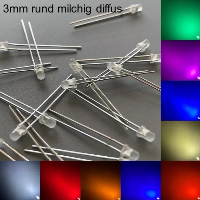 3mm LEDs rund milchig diffus alle Farben inkl. Widerstände Leuchtdioden LED -