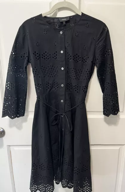 Designer Theory Black Eyelet Cotton Women’s Dress 0 Xs Euc