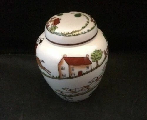 Krone Staffordshire Jagdszene Kleines Inwerglas & Deckel (Braunes Pferd)
