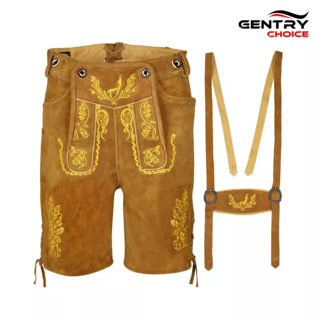 Mens Suede Leather Lederhosen Nowitzki Oktoberfest Bavarian Men Trachten Outfit