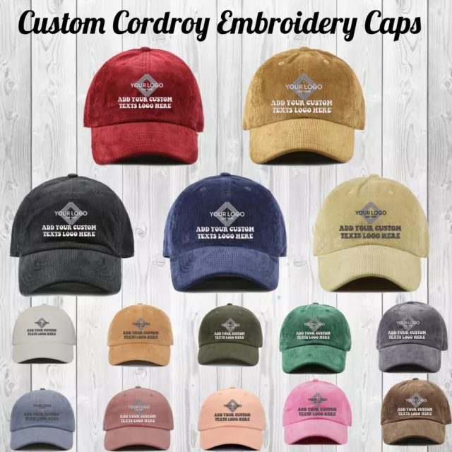 Ink Stitch Custom Your Logo Texts Stitching Logo Texts Corduroy Baseball Caps