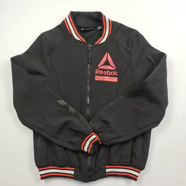 Reebok Girls Teen Active Jacket Black Pink Neon Logo Front Spell out L 14/16