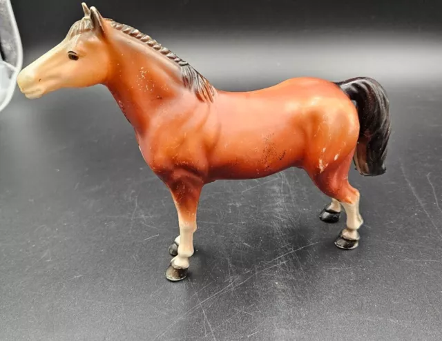 Vintage Plastic Toy Brown Tan Horse w/ Black Mane & Tail SW 2152 Hong Kong