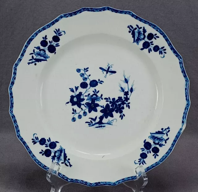 18th Century Tournay Belgian Hand Painted Blue Floral & Grasshopper Plate C