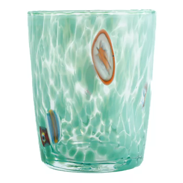 Murano Verre Buvant Art Verre Gobelet Vert Main Fabriqué Orange Millefiori