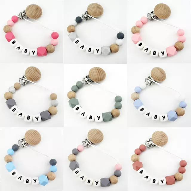 Silicone Personalised Name Dummy Clips Pacifier Soother Holder Baby Shower Gifts