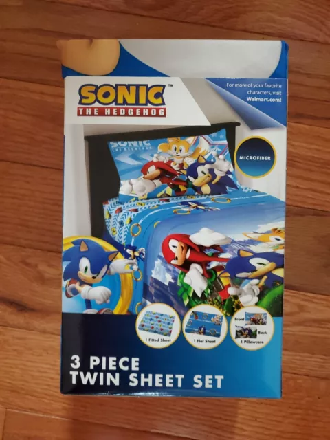 Sonic The Hedgehog 3 Piece Twin Size Microfiber Sheet Set NEW NIP sheet pillow