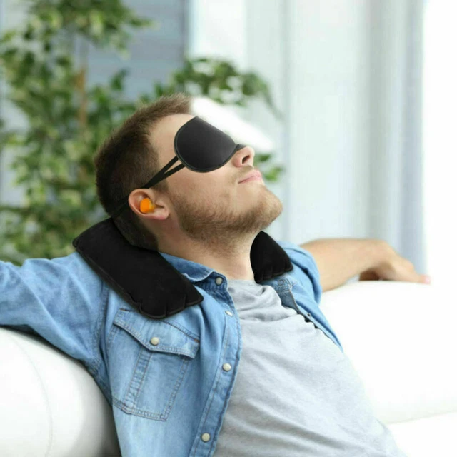 Inflatable Car Airplane Travel Sleep Head Neck Rest Office Nap Pillow + Eye Mask 7