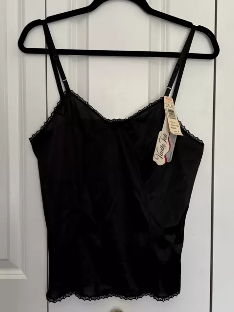 Vintage Vanity Fair Lingerie Black Nylon Cami Camisole Top Lace Trim Size 38 NOS