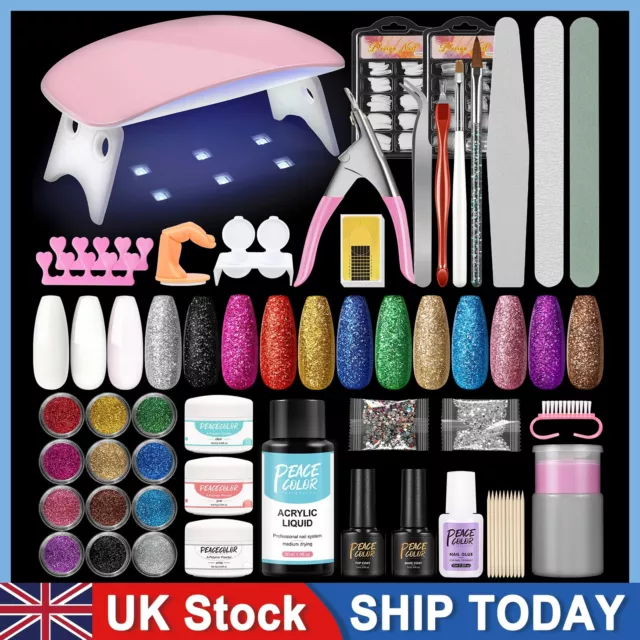 Full Acrylic Nail Kit With UV Nail Lamp Acrylic Powder Liquid Nail Glue Tools UK