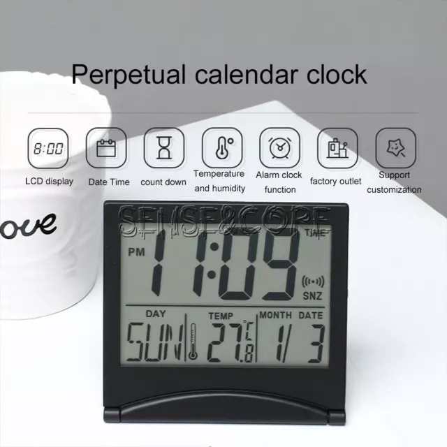 Foldable Calendar Temperature Alarm LCD Electronic Clock Thermometer Hygrometer