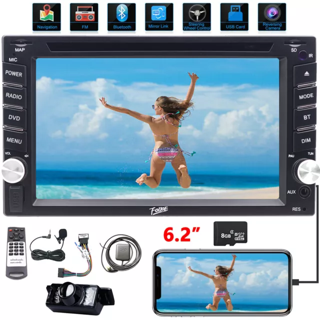 Double 2 Din 6.2" Car Stereo DVD CD GPS Player FM In Dash Bluetooth Unit Camera
