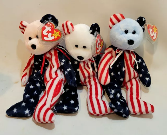 Ty Beanie Babies Bundle, 3 USA Stars & Stripes With Tags