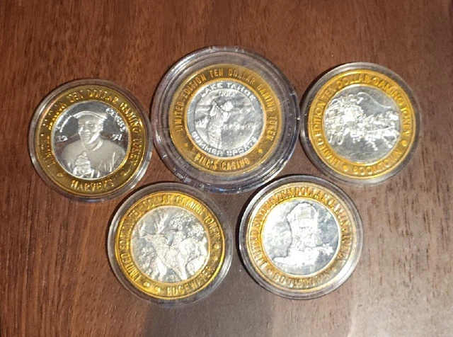 (5) Vintage Limited Edition Casino .999 Fine Silver $10 Gaming Tokens Lot 1