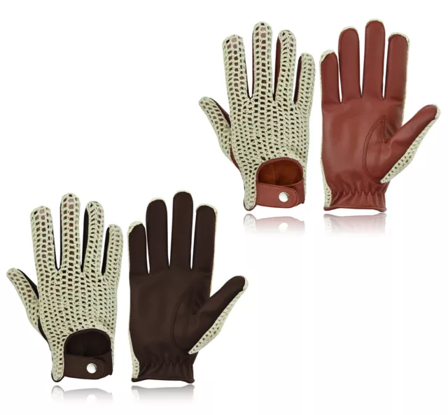 Classic Vintage Mens Driving Gloves Cycling Bike Quality Soft Genuine Leather