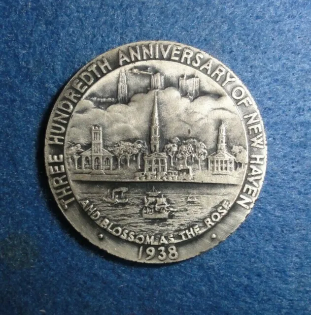 1938 300th Anniversary Of New Haven, Ct. Quinnipiack, 32 mm Size, Silver-Plated.