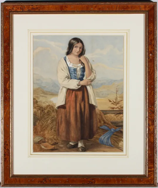 Mid 19th Century Watercolour - Portrait of a Farm Girl
