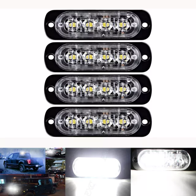 4x 4 LED White Car Recovery Flashing Grille Beacon Warning Strobe Lights 12V-24V