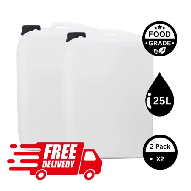 2 x 25L LITRE PLASTIC WATER CONTAINER JERRYCAN JERRICAN CARRIER FOOD DRUM W/LIDS