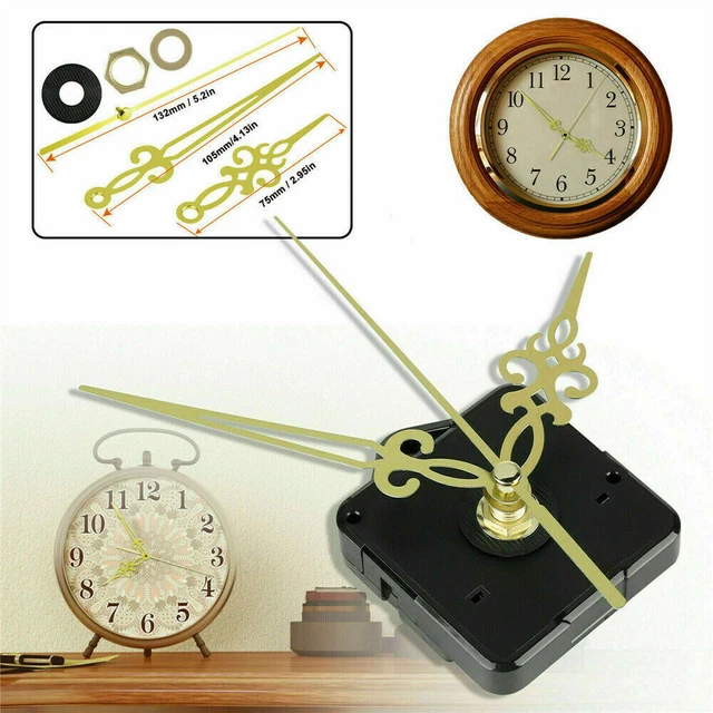 DIY QUARTZ WALL Silent Clock Movement Mechanism Spindle Gold Hands Kit ...