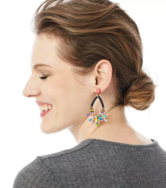 Kv6bb Multicolored Beads and Miniature Tassels Fan Fringe Sandbar Drops Earrings 2