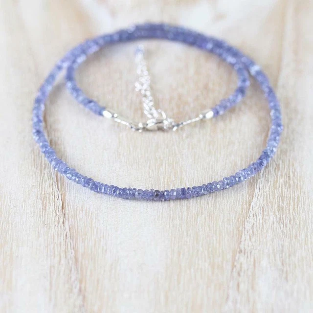 Véritable Haut Qualité Délicat Tanzanite 3-4mm Rondelle à Facettes Perlé Collier
