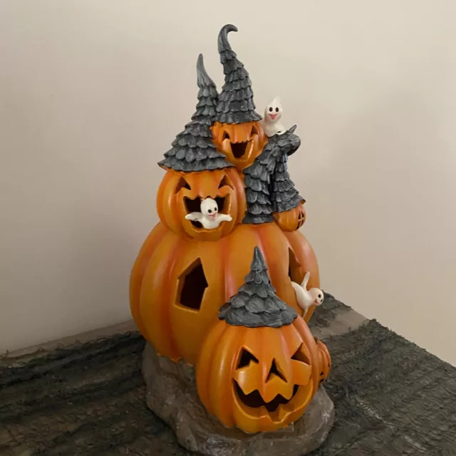 Halloween LED Lighted Pumpkin House Hangry Jack O Lantern Witch Hat Figure Ghost