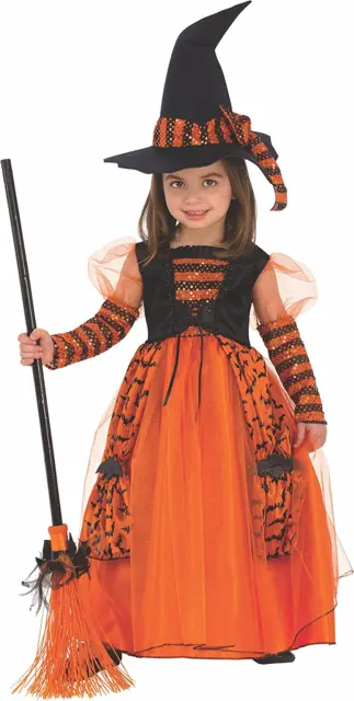 Costume da Strega per Bambina Arancione Cappello per Halloween S 3-4 Anni