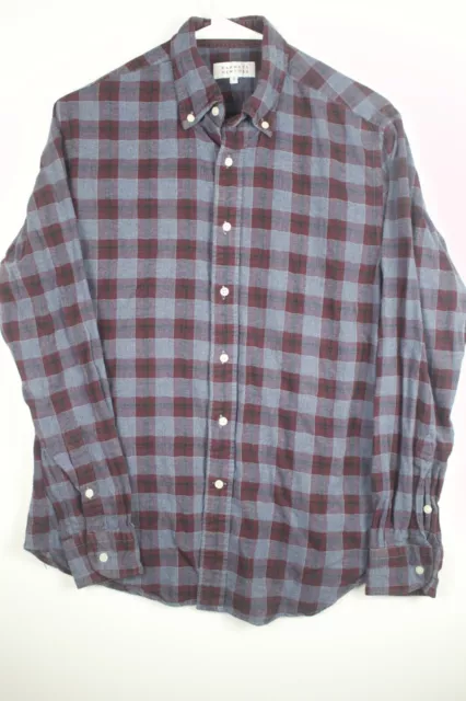 Barneys New York  Mens Blue and Red Plaid Button Up Long Sleeve shirt