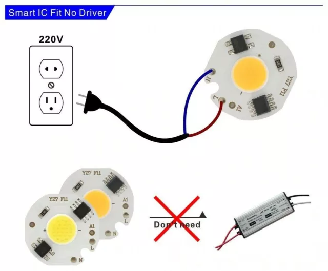 LED COB Chip de luz 3 W 5 W 7 W 9 W 220 V entrada Inteligente IC Controlador