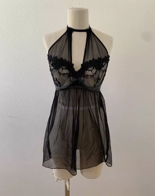 Sexy Lingerie Dreamgirl Halter Black Underwire Babydoll Chemise Size Medium