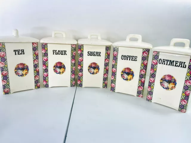 Ditmar Urbach Vintage Czechoslovakia 10 Piece Kitchen Canister Set Pretty Floral