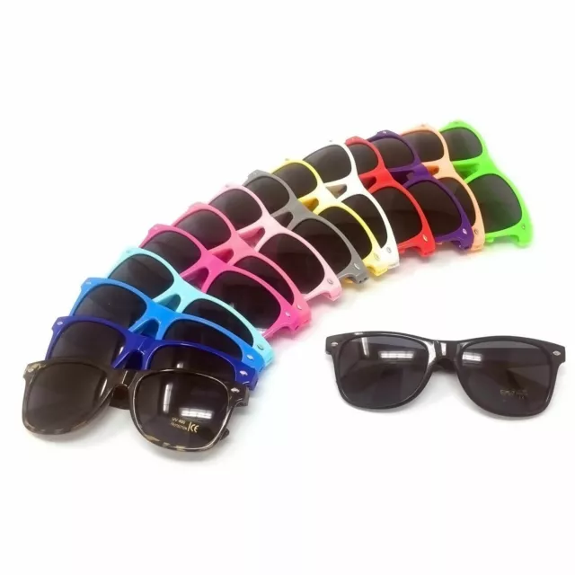 Classic Black Lens Sunglasses Mens Ladies Womens Neon Retro Fashion 80s UV400 UK